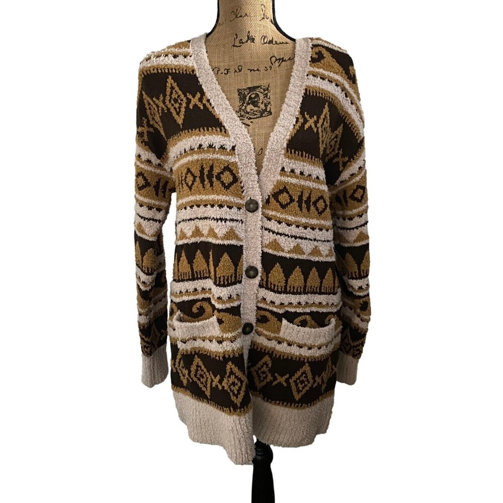 Frye Womens Anthropologie Nordic Brown/Cream Button Front Sweater Cardigan NEW S